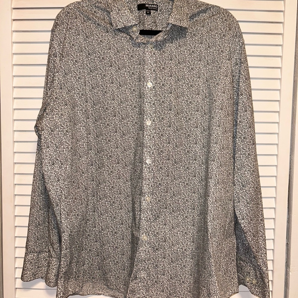 Murano Men's Black Micro Floral Button-Down Shirt